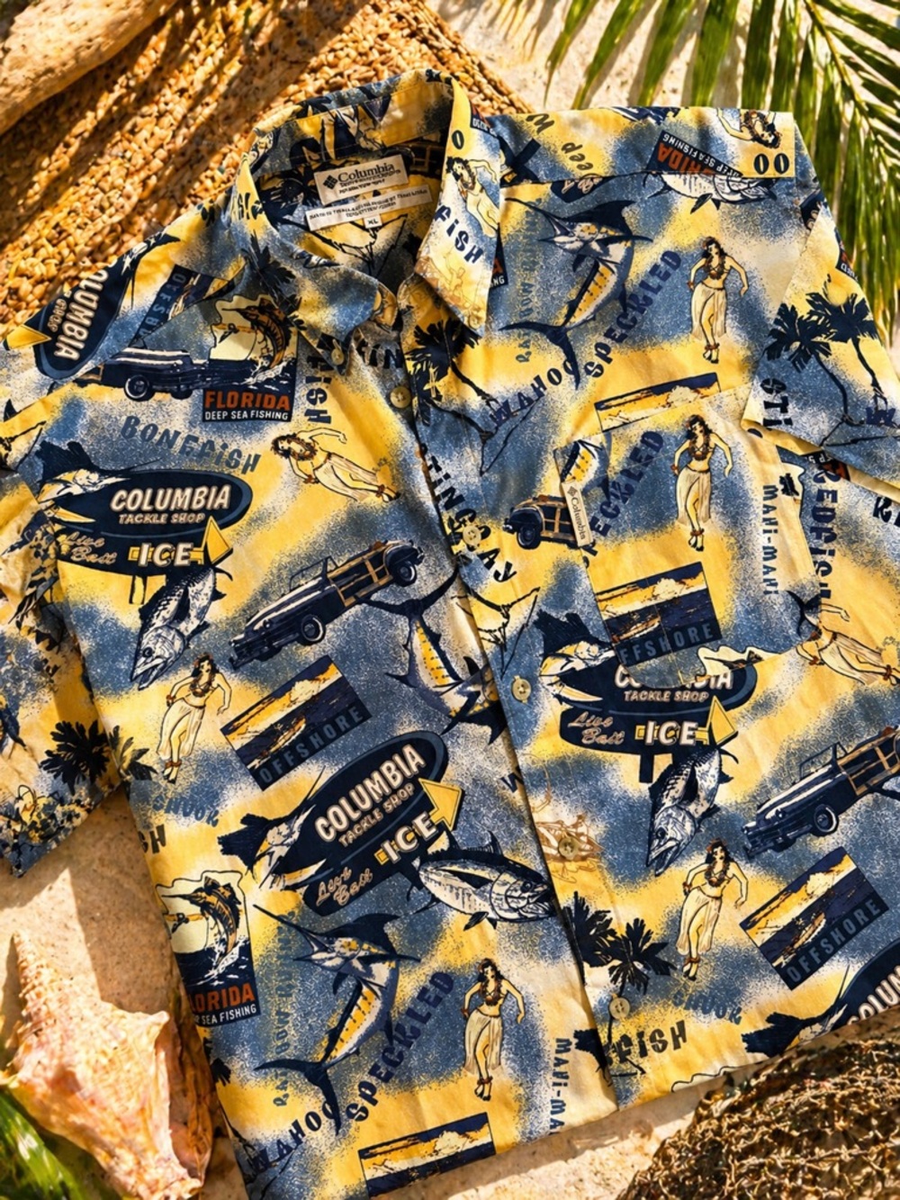 Columbia PFG Fishing Shirt Hawaiian Button Up Fish Print XL Cotton